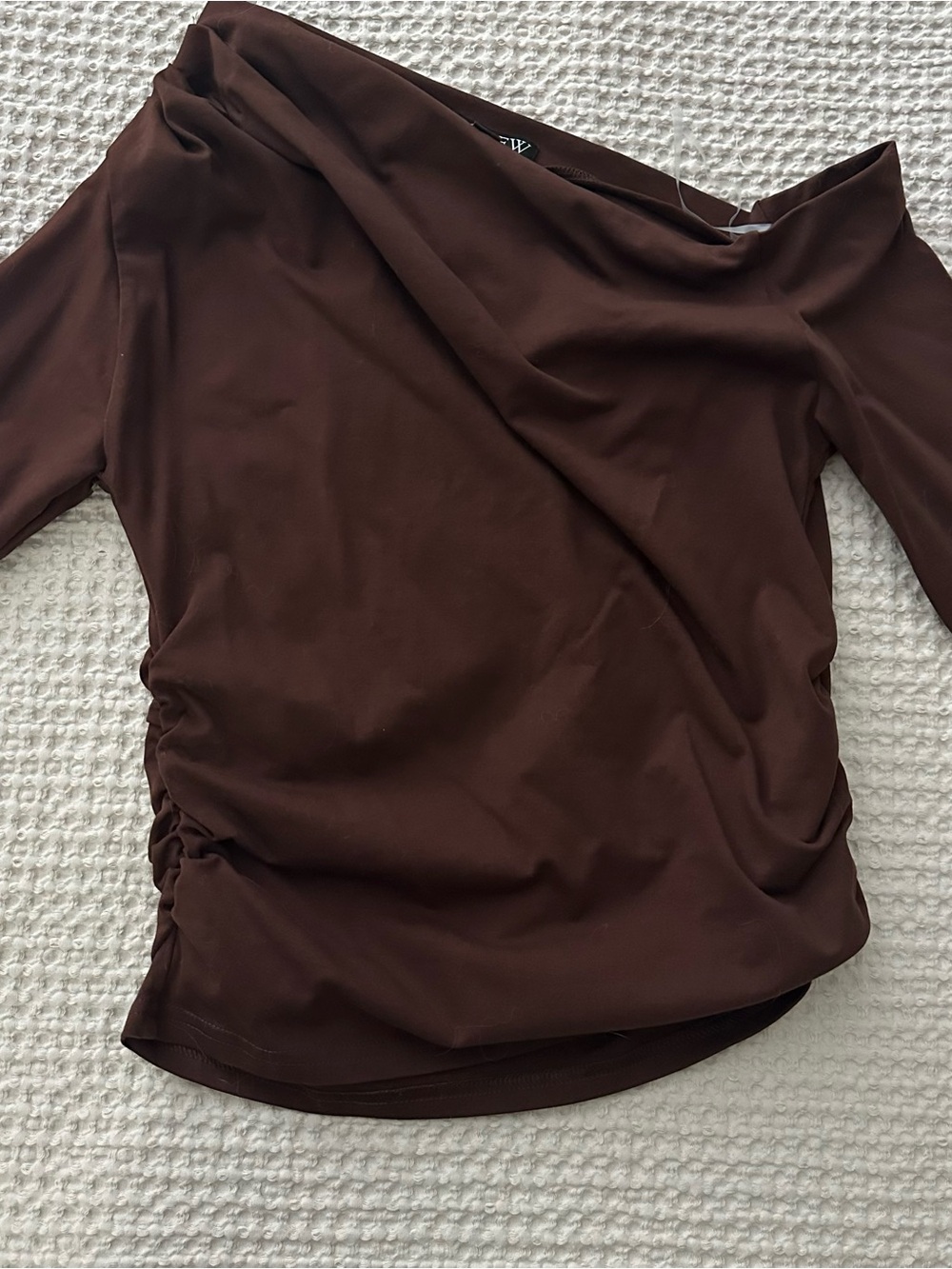 J.Crew Asymmetrical off-the-shoulder top in stretch cotton blend in French press - Picture 3 of 3